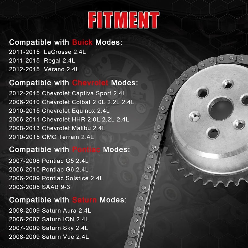 TEMSONE 94201S Timing Chain Kit with Tensioner Guide Rail Crank Sprocket Shaft Sprocket Compatible with Chevy Malibu Equinox Buick LaCrosse L4 2.0L 2.2L 2.4L - Image 2